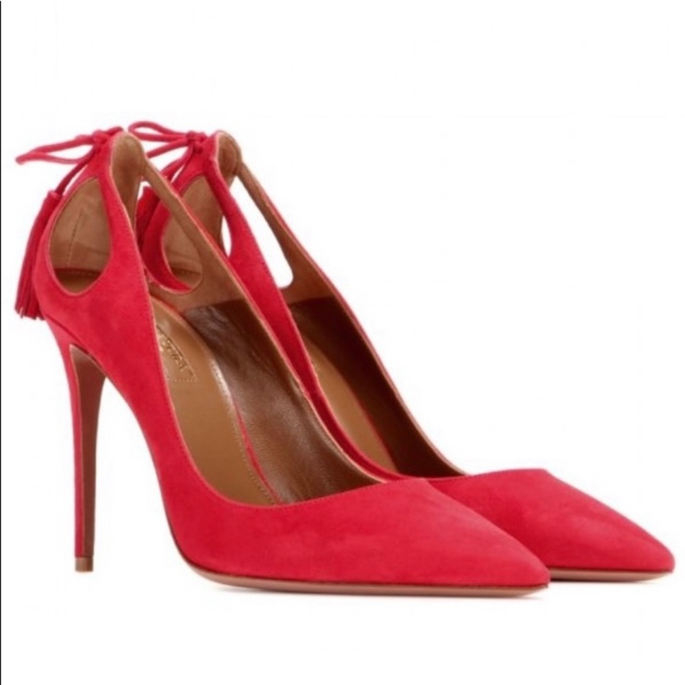 LIMITED TIME OFFER AQUAZURRA Red Suede Pumps with Tassle Detail, Size 9 🎊🎉